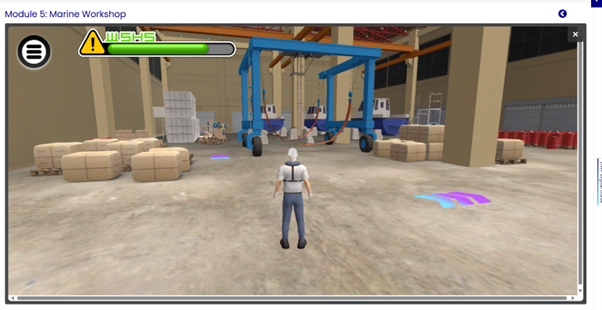 A video game screen with a person in an industrial space.