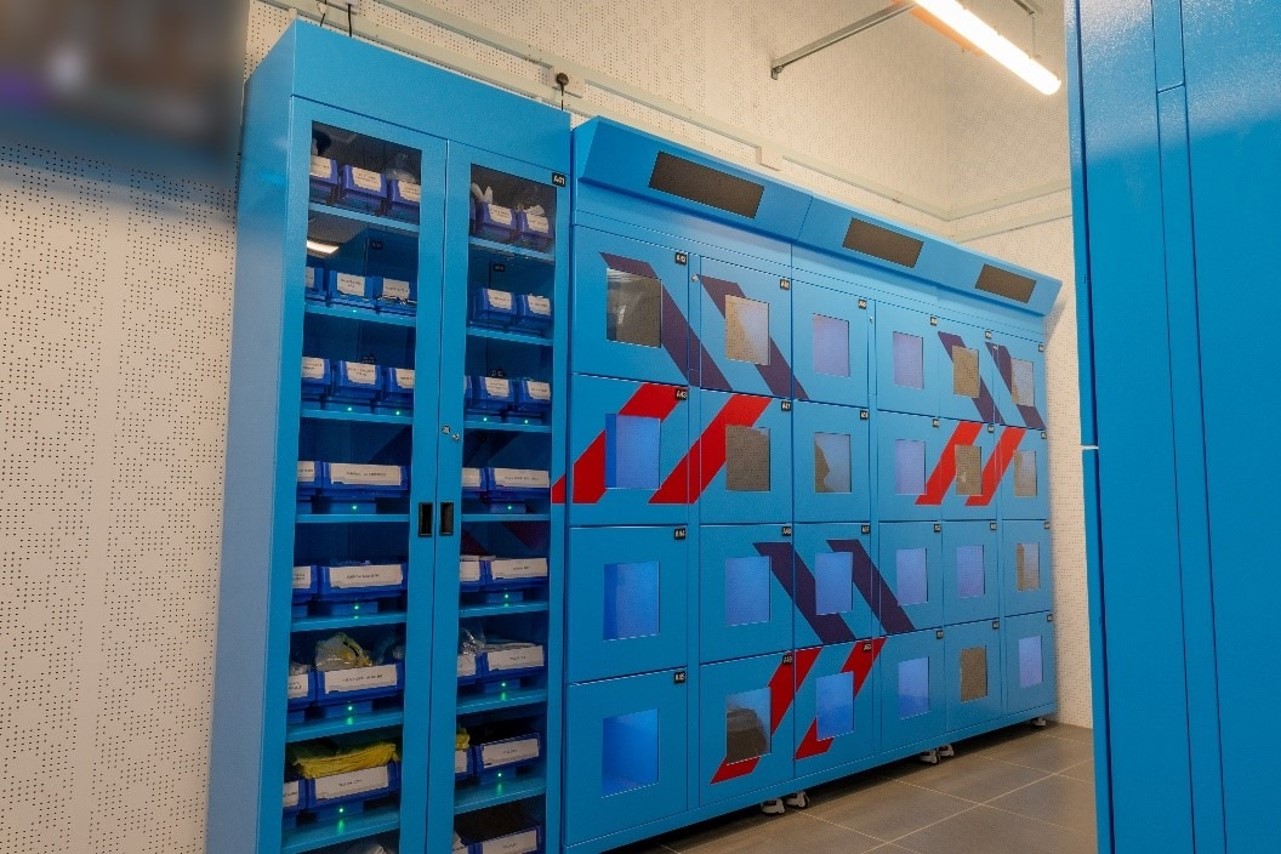 A wall of cabinets.